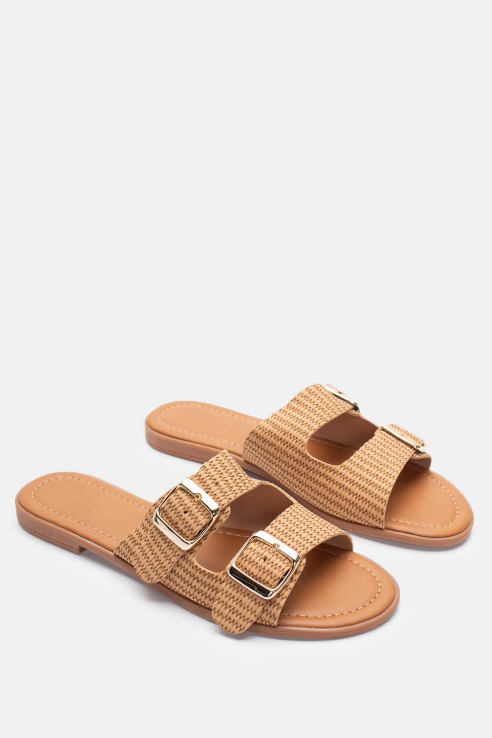 Σανδάλια Flat ΜΕ Διπλά Λουράκια - Μπεζ-Σκούρο