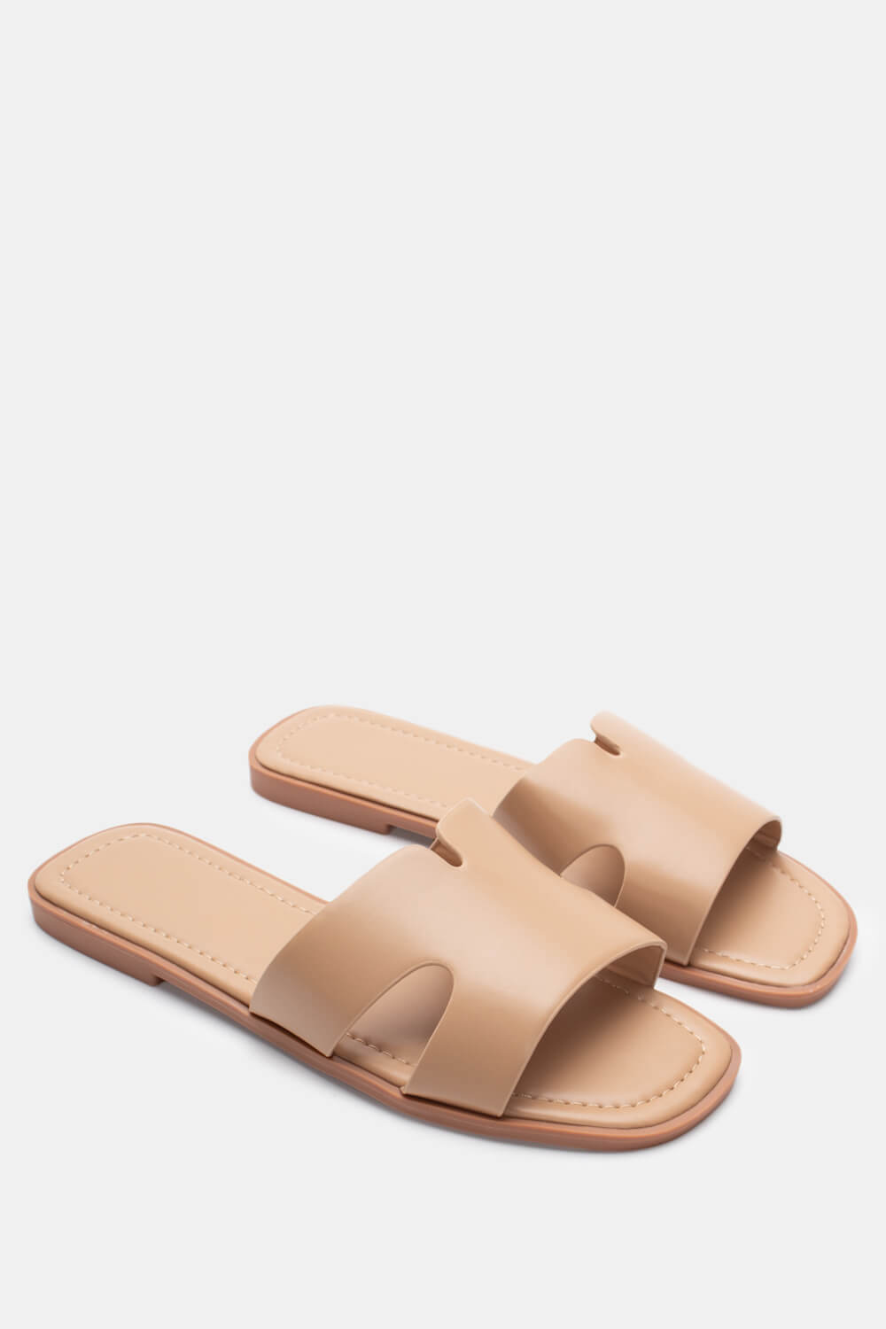 Σανδάλια Flat με Φαρδιά Φάσα - Μπεζ-Σκούρο