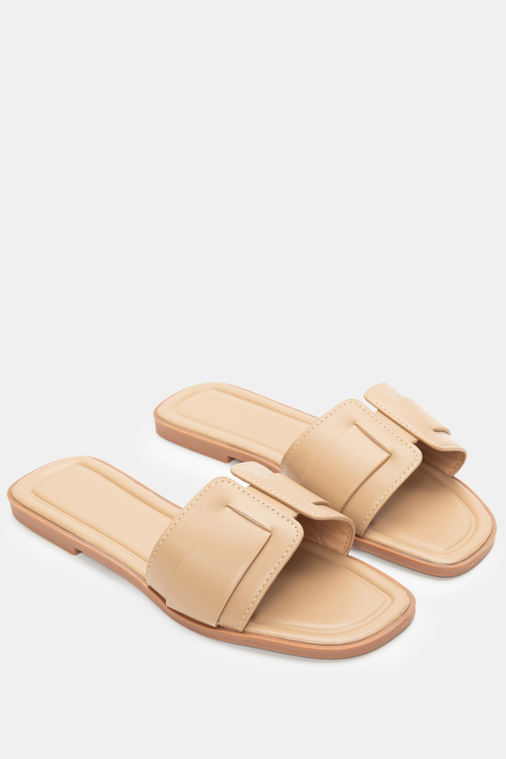 Σανδάλια Flat με Φάσα - Μπεζ-Σκούρο