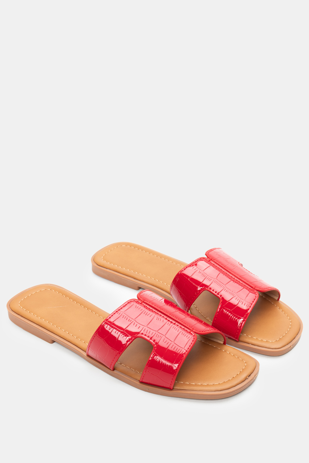 Σανδάλια Flat με Λεπτομέρεια Croco - Κόκκινο