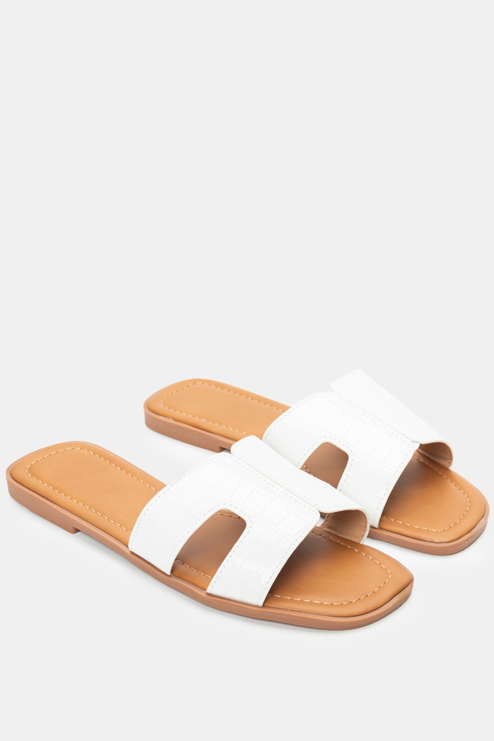 Σανδάλια Flat με Λεπτομέρεια Croco - Λευκό