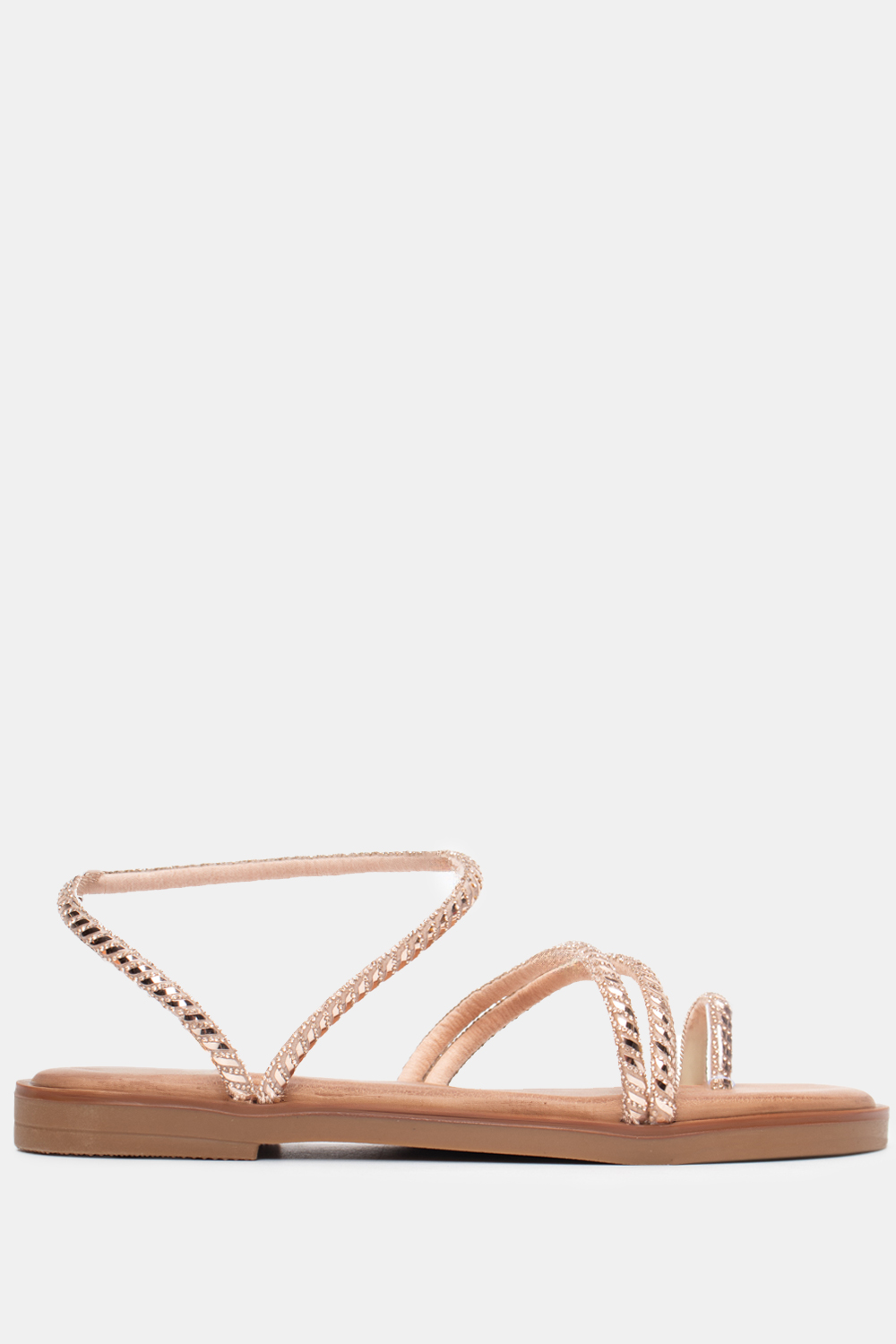 Σανδάλια Flat με Λοξό Λουράκι & Strass - Χαλκός