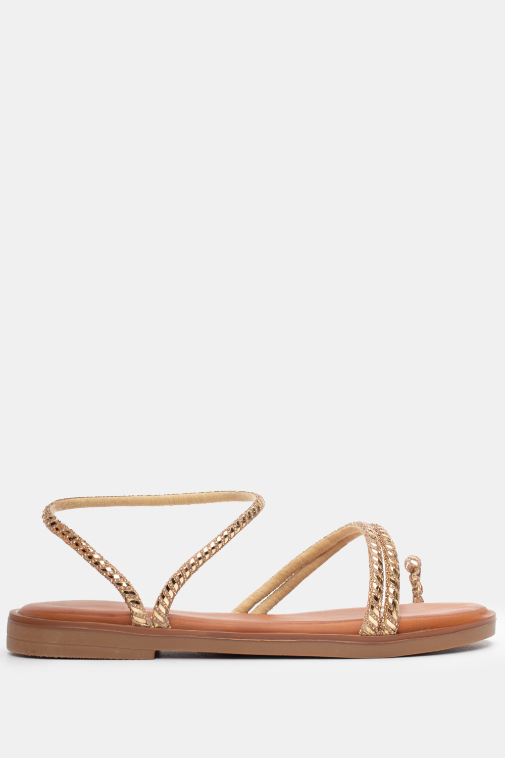 Σανδάλια Flat με Λοξό Λουράκι & Strass - Χρυσό