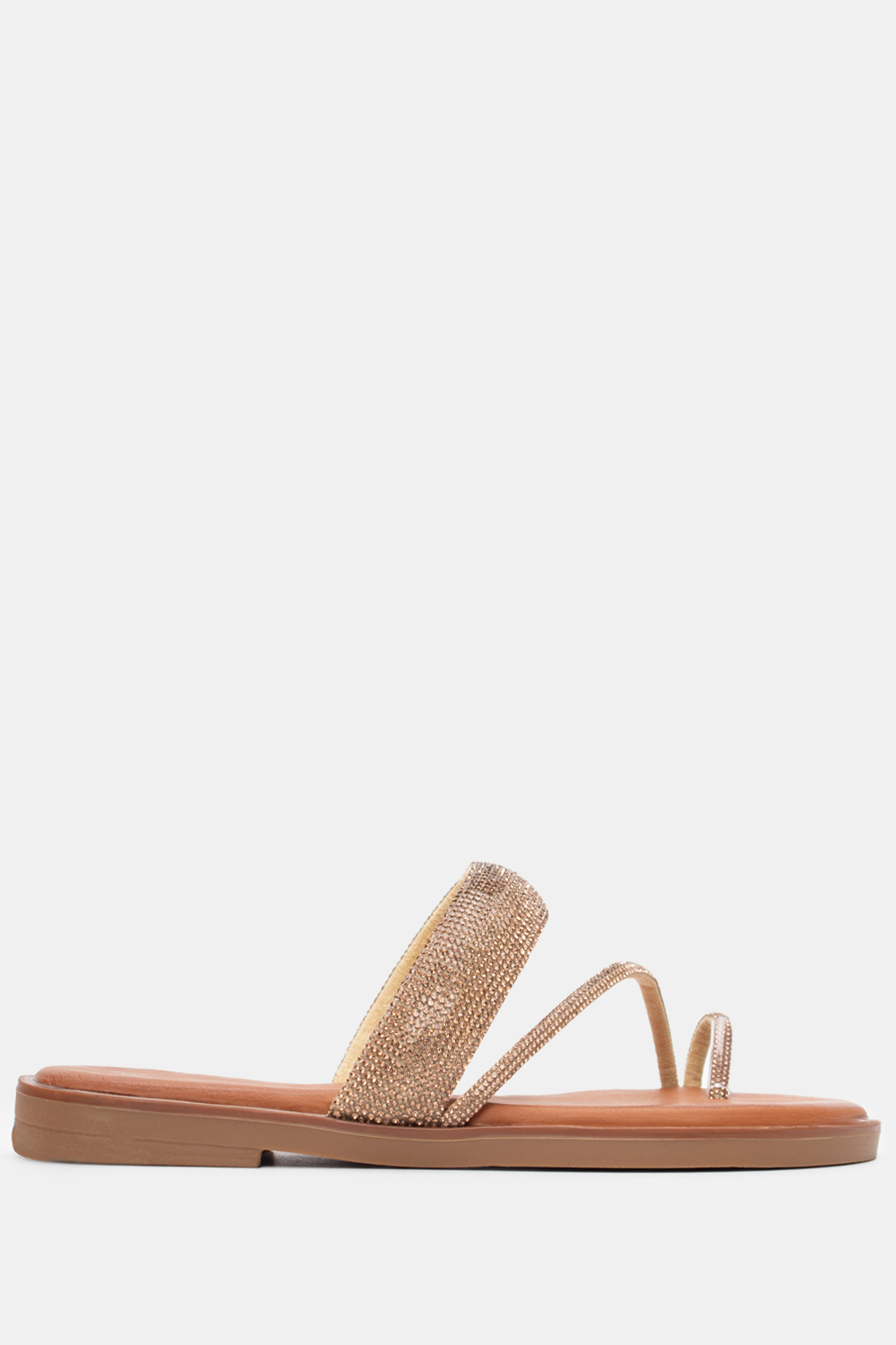 Σανδάλια Flat με Λουράκια & Strass - Χρυσό