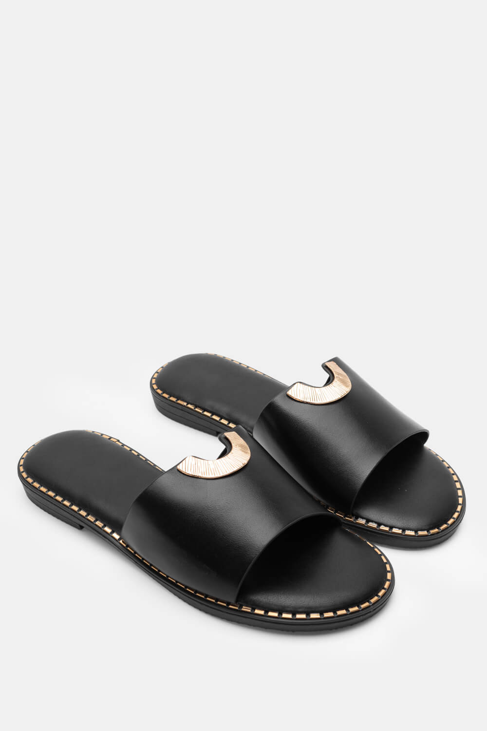 Σανδάλια Flat με Μεταλλική Λεπτομέρεια - Μαύρο