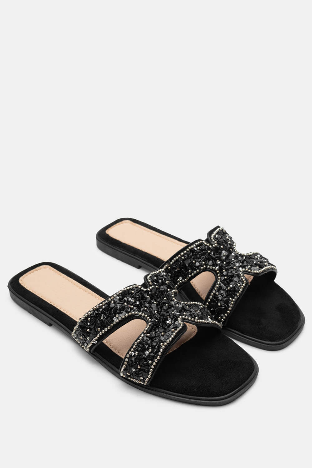 Σανδάλια Flat με Χαντρές - Μαύρο