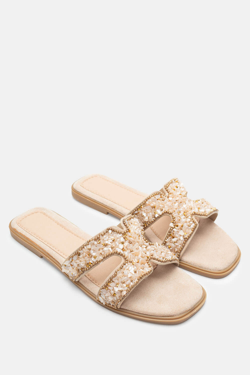 Σανδάλια Flat με Χαντρές - Μπεζ