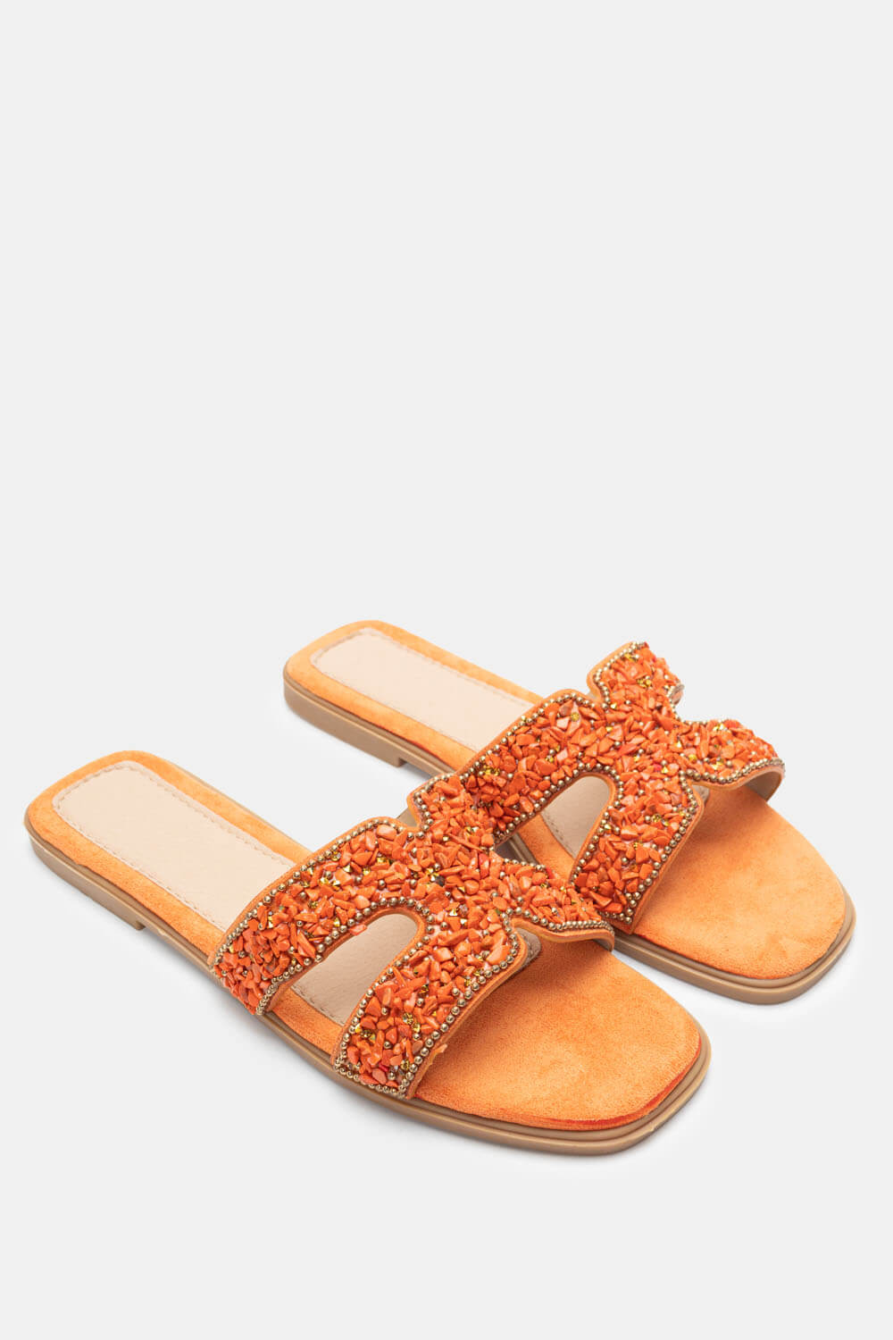 Σανδάλια Flat με Χαντρές - Πορτοκαλί