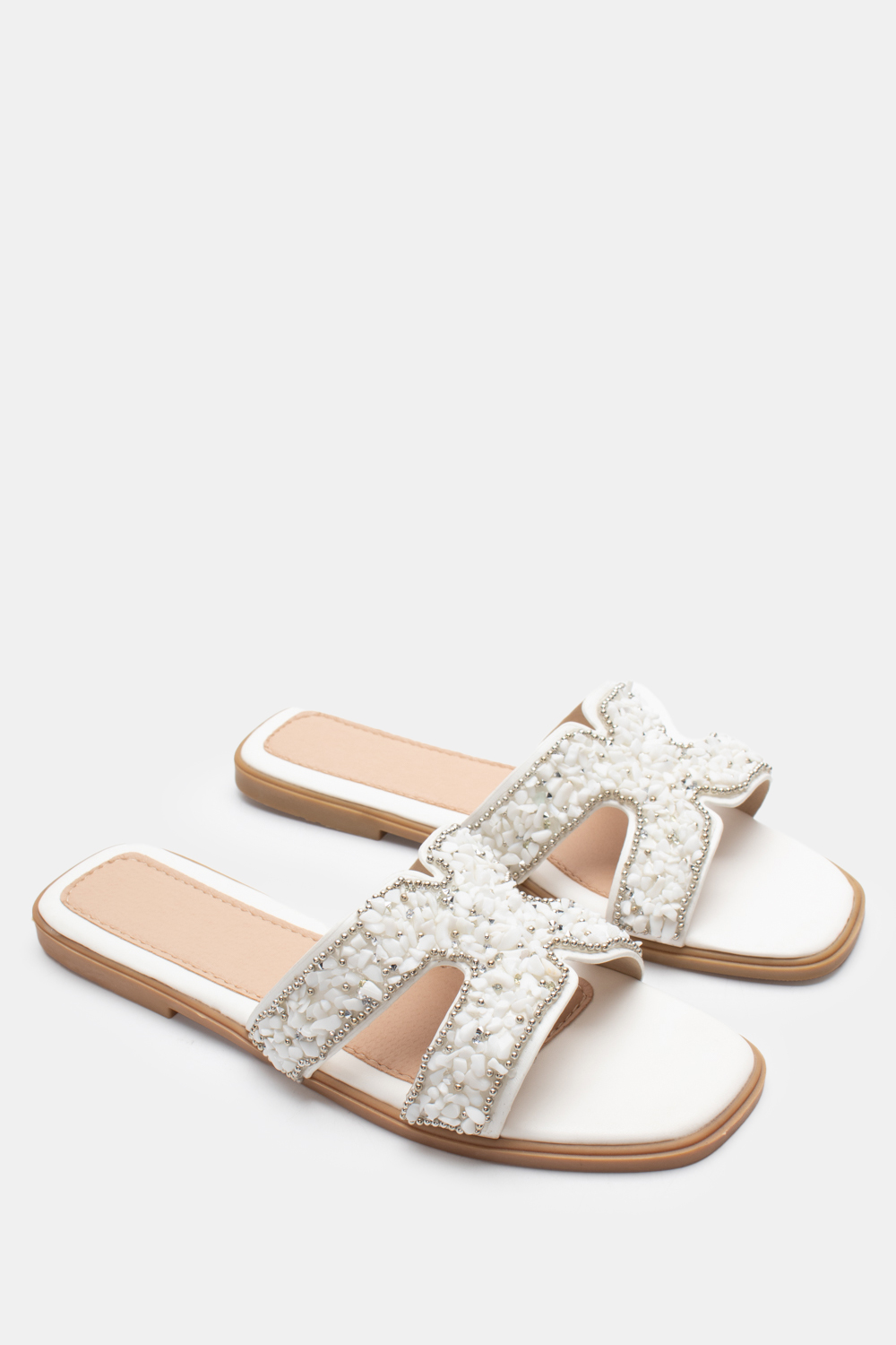 Σανδάλια Flat με Χαντρές - Λευκό