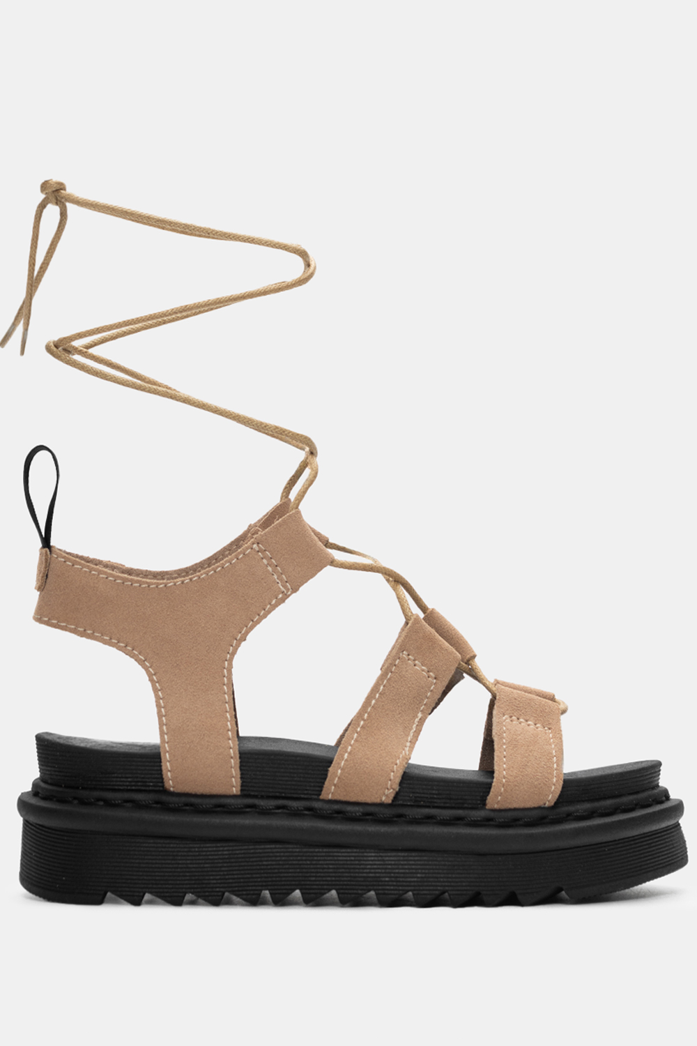 Σανδάλια Flatform με Κορδόνια Lace Up - Μπεζ-Σκούρο