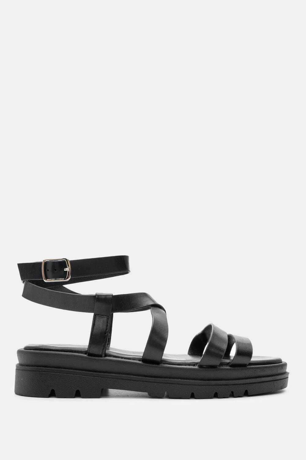 Σανδάλια Flatform με Λουράκια - Μαύρο