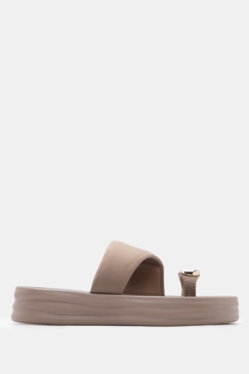 Σανδάλια Flatform με Toe Ring - Μπεζ-Σκούρο