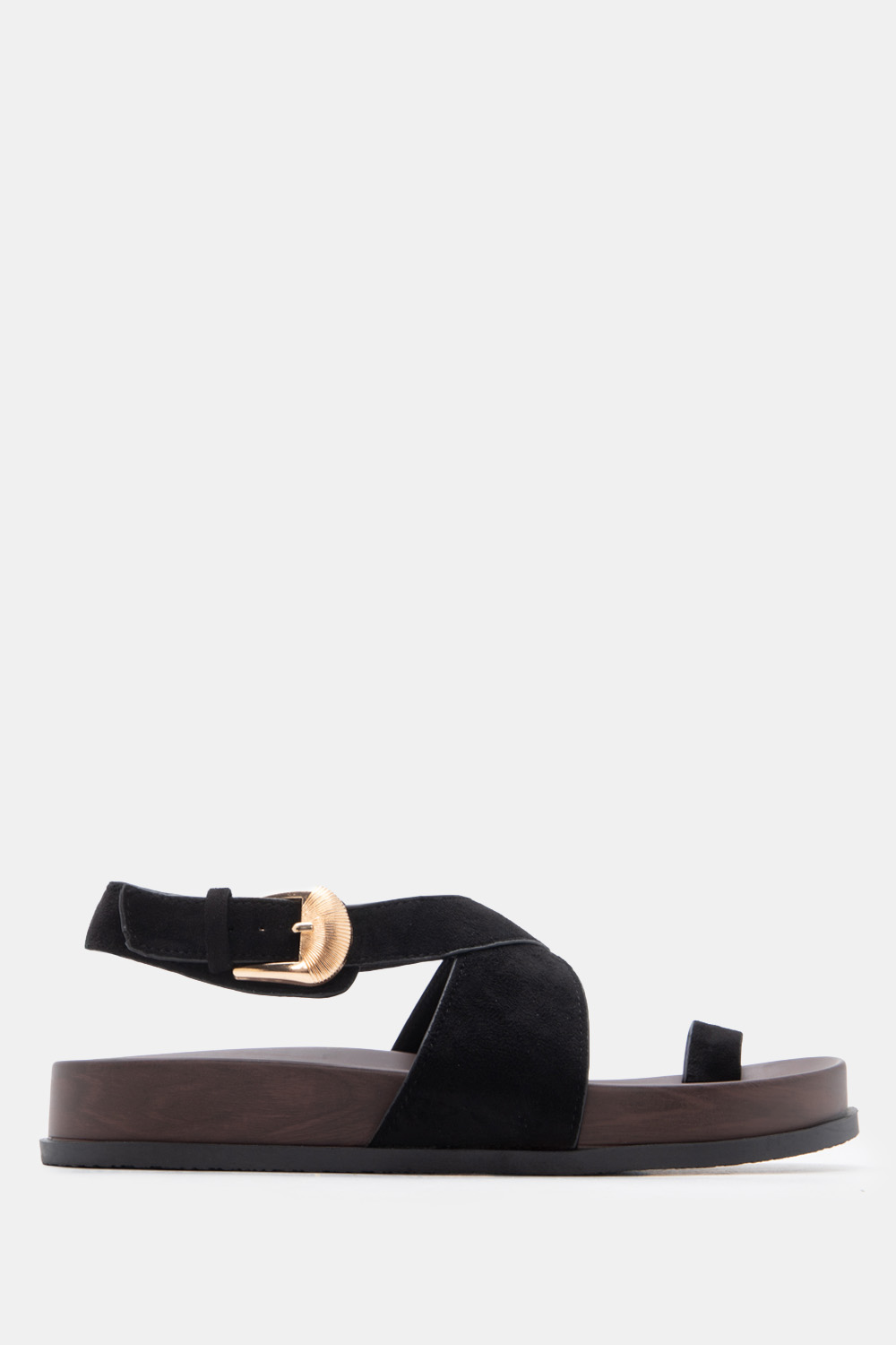 Σανδάλια Flatform με Χιαστί Λουράκια Και Toe Ring - Μαύ