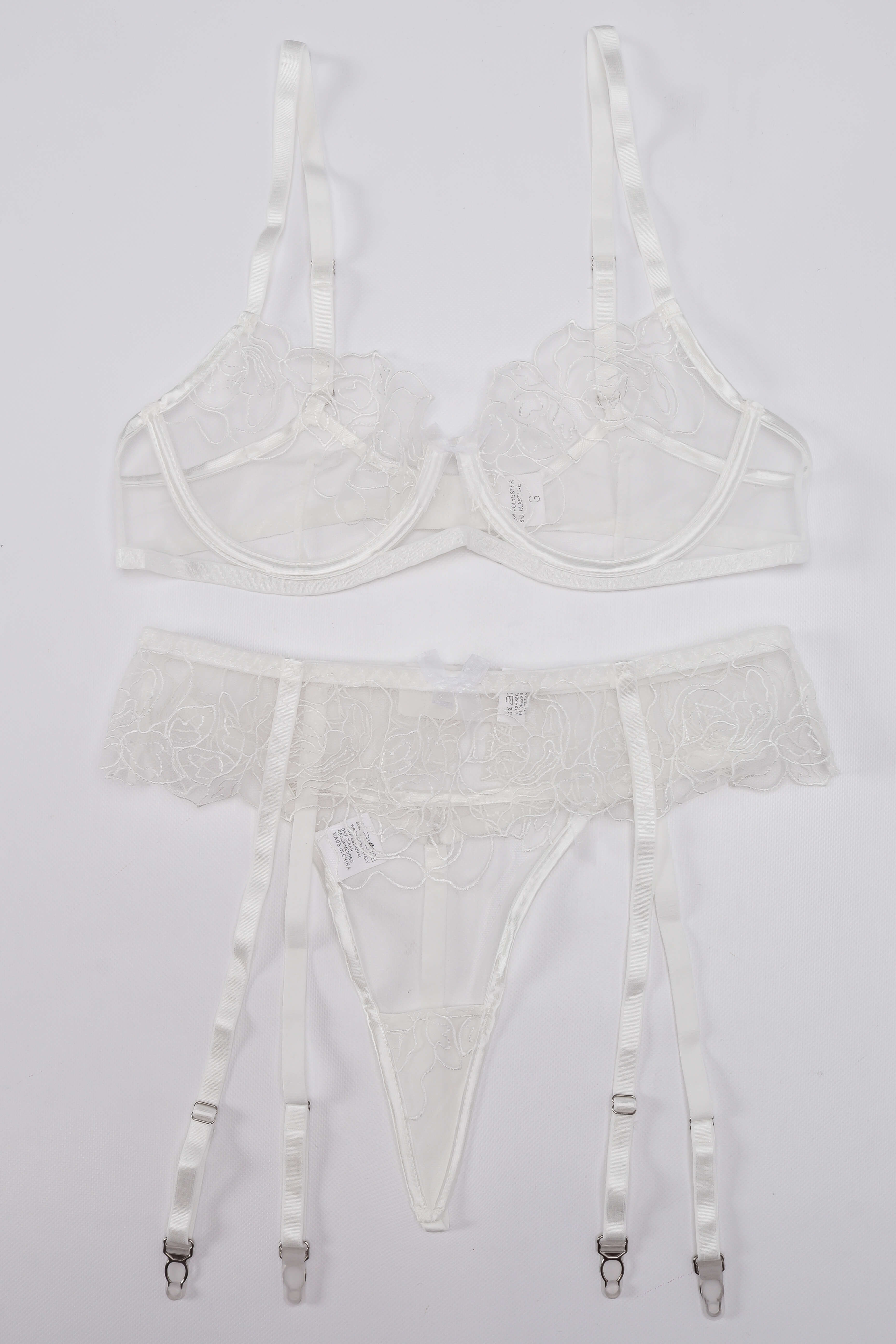 Σετ Lingerie με Ζαρτιέρες - Λευκό