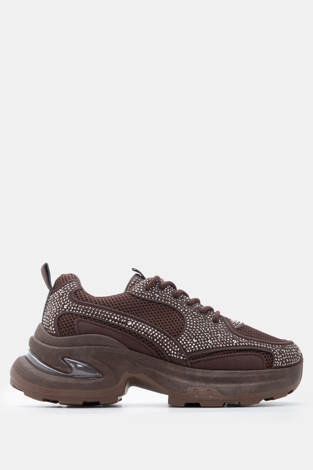 Sneakers Chunky με Strass - Καφέ Σκούρο