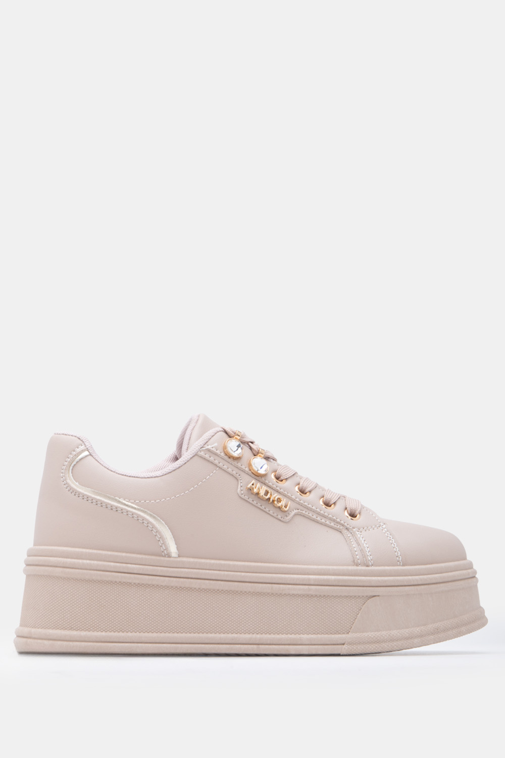 Sneakers Δίσολα με Διακοσμητικά Τρούκς - Μπεζ-Σκούρο
