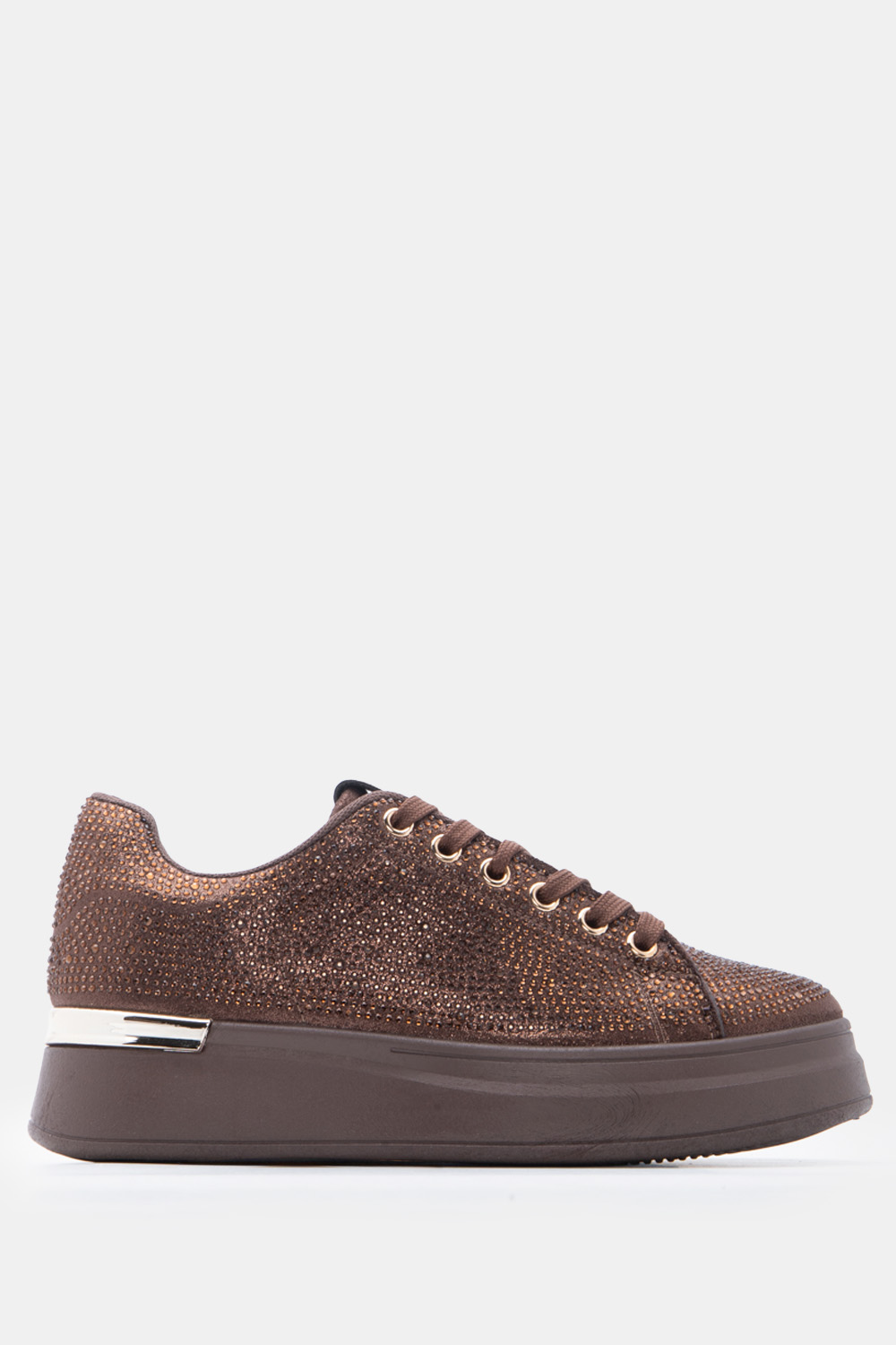 Sneakers Δίσολα με Strass - Καφέ Σκούρο