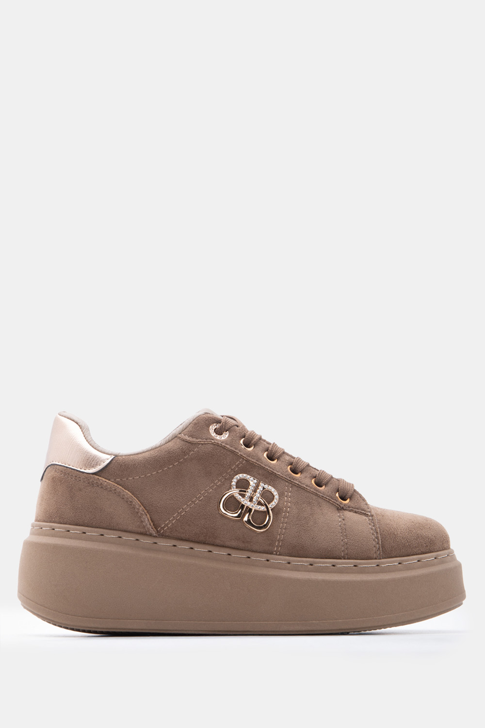 Sneakers με Διακοσμητικό από Strass - Μπεζ-Σκούρο