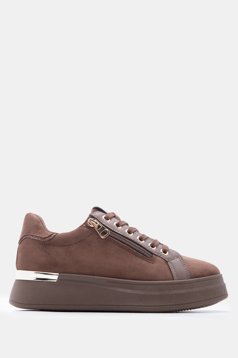 Sneakers με Διακοσμητικό Φερμουάρ - Καφέ Σκούρο
