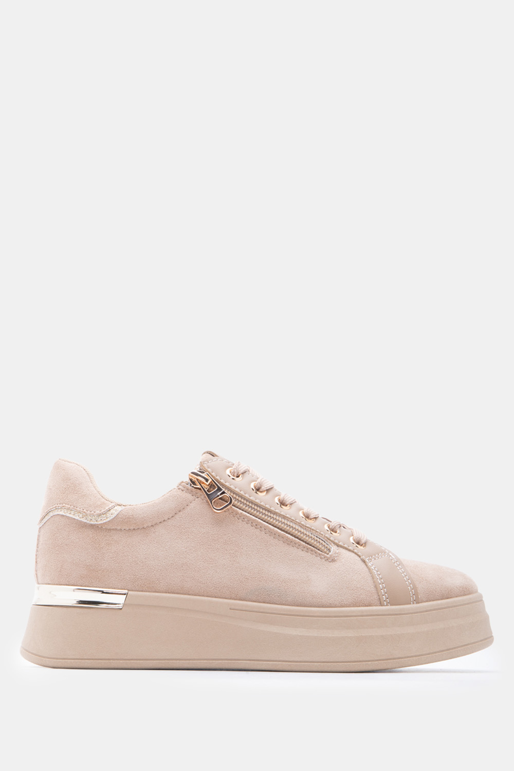 Sneakers με Διακοσμητικό Φερμουάρ - Μπεζ-Σκούρο