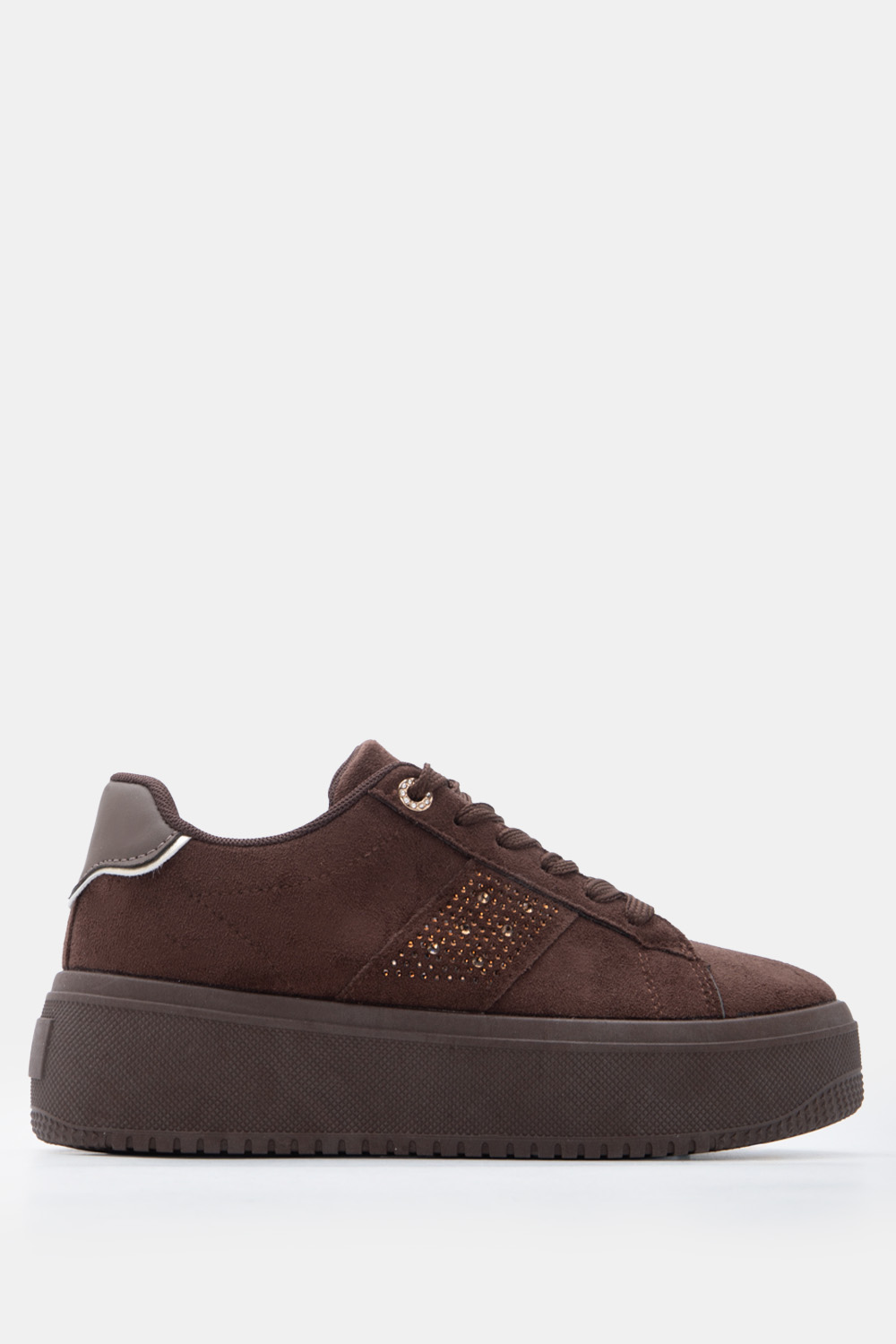 Sneakers με Διακοσμητικό Strass - Καφέ Σκούρο