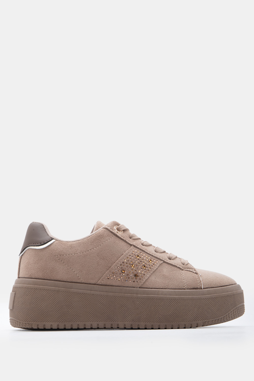 Sneakers με Διακοσμητικό Strass - Μπεζ-Σκούρο