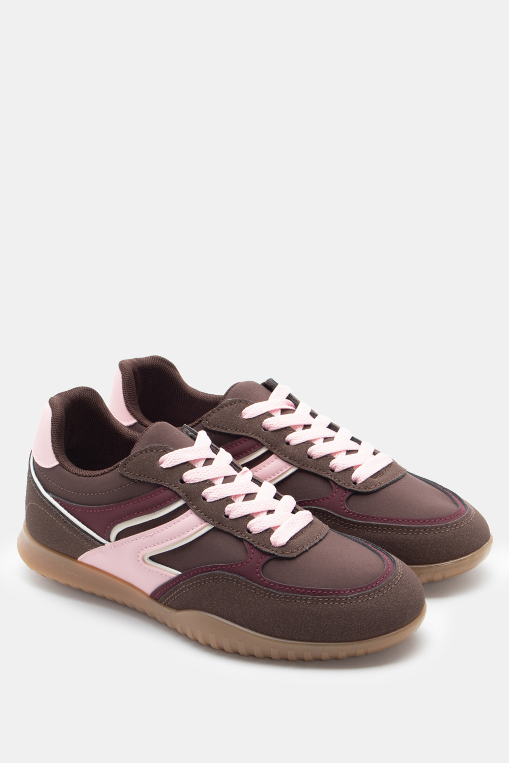 Sneakers σε Συνδυασμό Υλικών - Καφέ Σκούρο