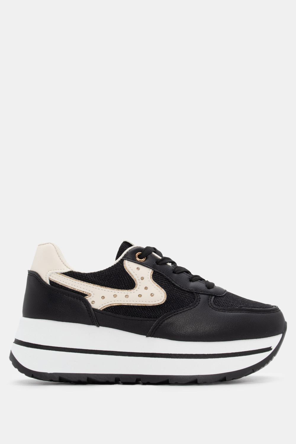 Sneakers σε Συνδυασμό Χρωμάτων & Strass - Μαύρο