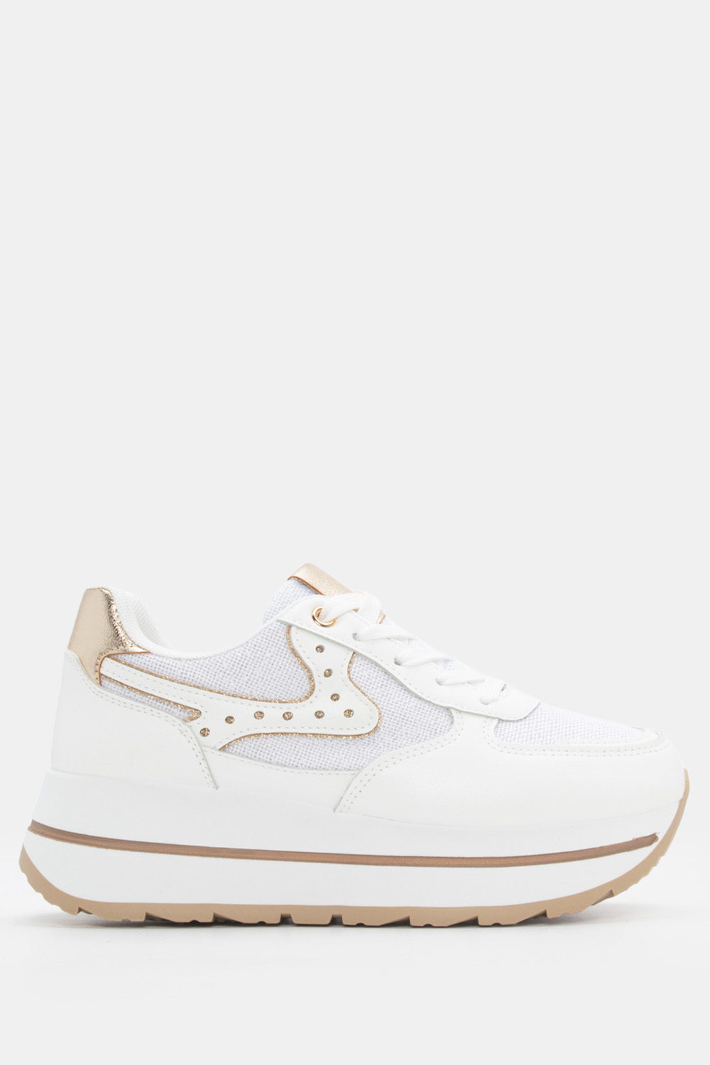 Sneakers σε Συνδυασμό Χρωμάτων & Strass - Λευκό