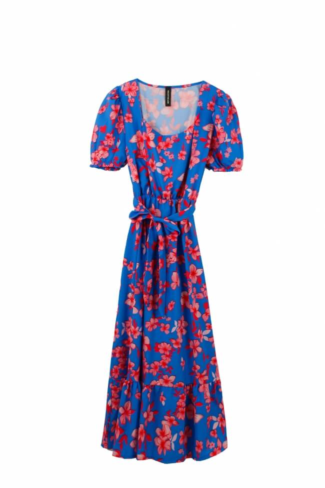 Φόρεμα Floral με Σκίσιμο στο Πλάι και Ζωνάκι