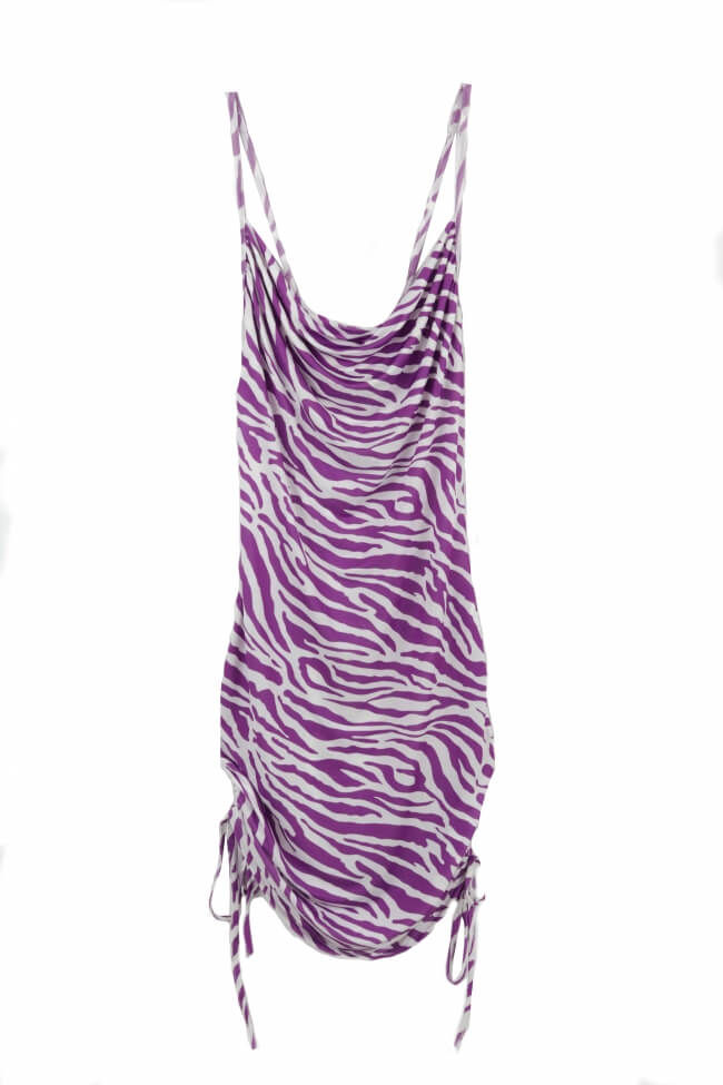 Φόρεμα  Ντραπέ με Σούρες Zebra Print