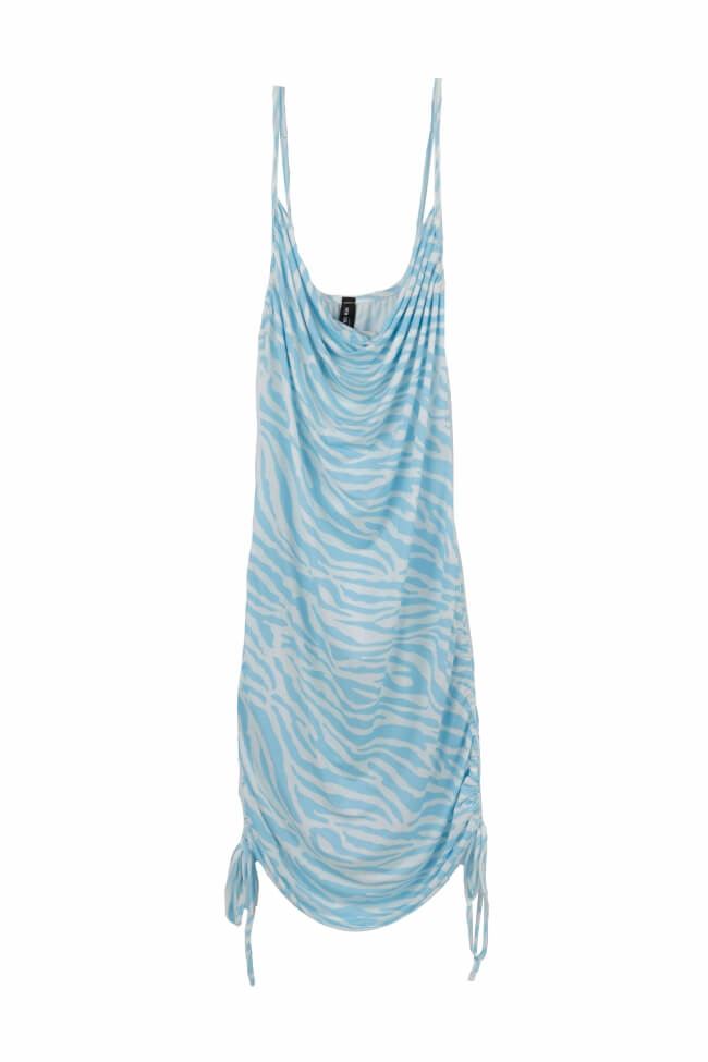 Φόρεμα  Ντραπέ με Σούρες Zebra Print