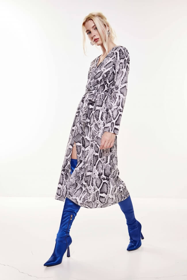Φόρεμα Print Κρουαζέ με Ζώνη