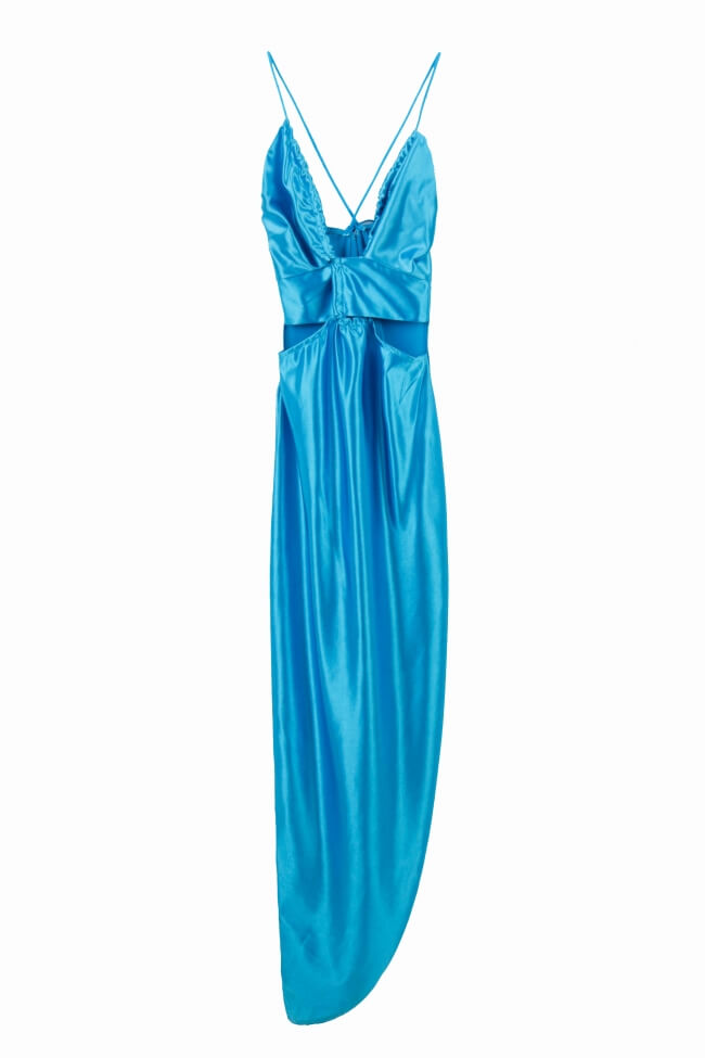 Φόρεμα Σατέν με Σκίσιμο και Τιράντες Χιαστί