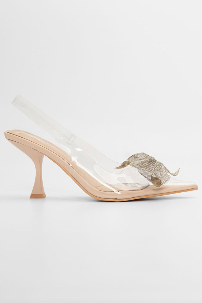 Γόβες Open Heel με Διαφάνεια & Διακοσμητικό Φιόγκο απο Strass
