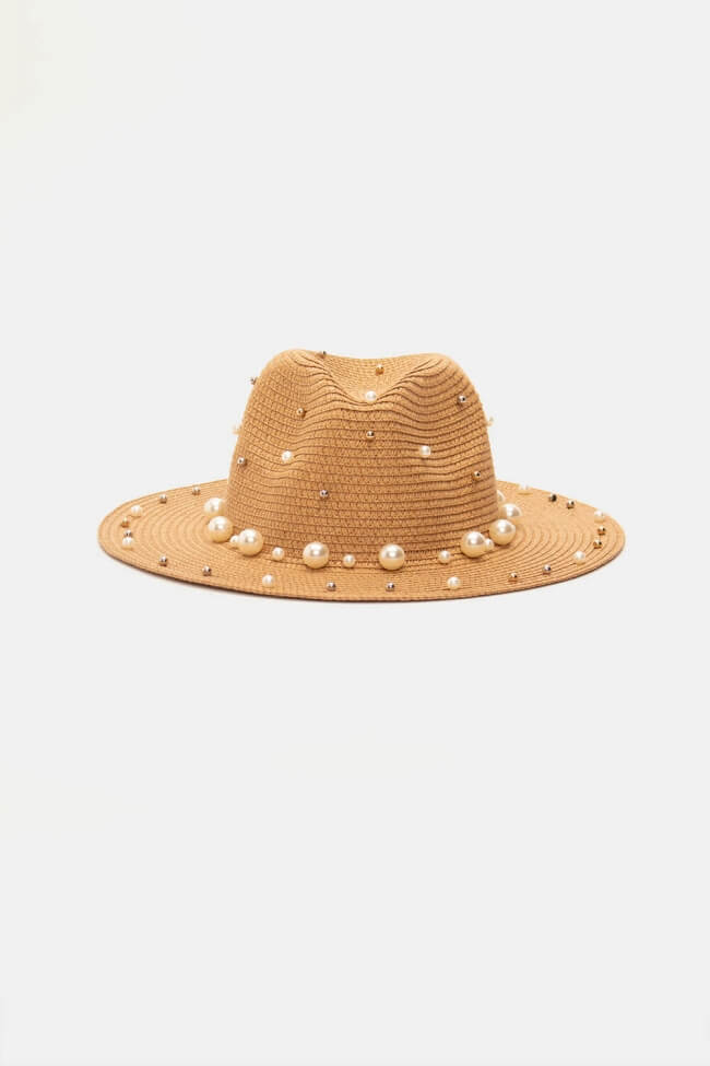 Καπέλο Ψάθινο με Πέρλες