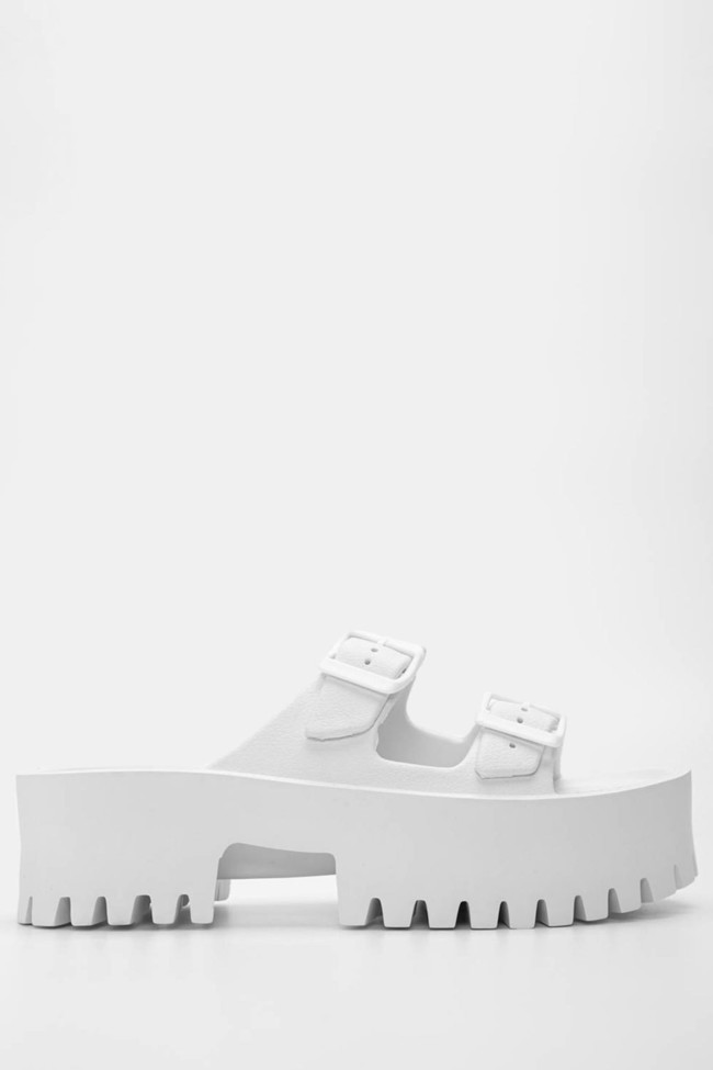 Χαμηλό Πέλμα έως 6cm Παντόφλες Platform Μονόχρωμες με Διπλές Τόκες - Λευκό