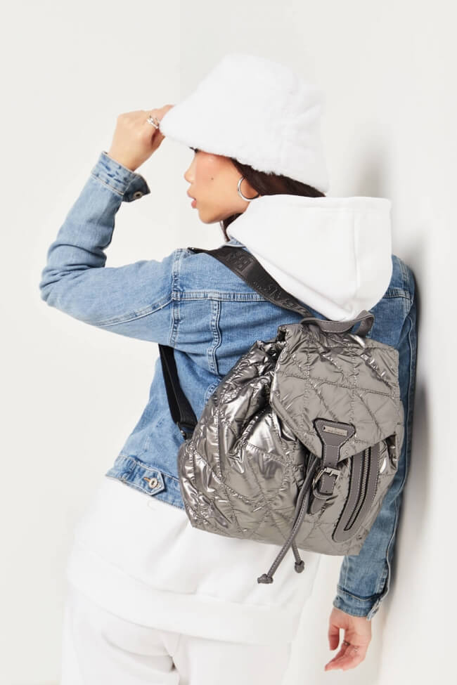 Τσάντα Backpack Δερματίνη Καπιτονέ με Φερμουάρ