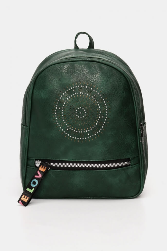 Τσάντα Backpack Δερματίνη με Διακοσμητικό Φερμουάρ